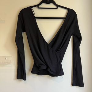 Lulus V Neck Wrap Long Sleeve Black